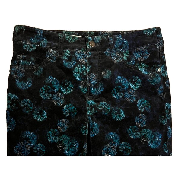 ANTHROPOLOGIE Pilcro And The Letterpress Blue Floral Velour Pants Stretch Sz 30 - Picture 4 of 9